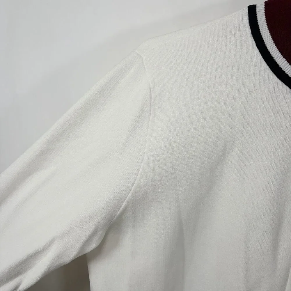 Tory Burch Sport Full Zip Tennis Sweater Jacket Womens Medium White Cotton Blend